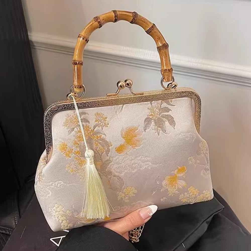 Bamboo Portable Cheongsam Bag Handmade Bag New Chinese Hanfu Bag Temperament Mother's Day Gift Crossbody Embroidery Bag