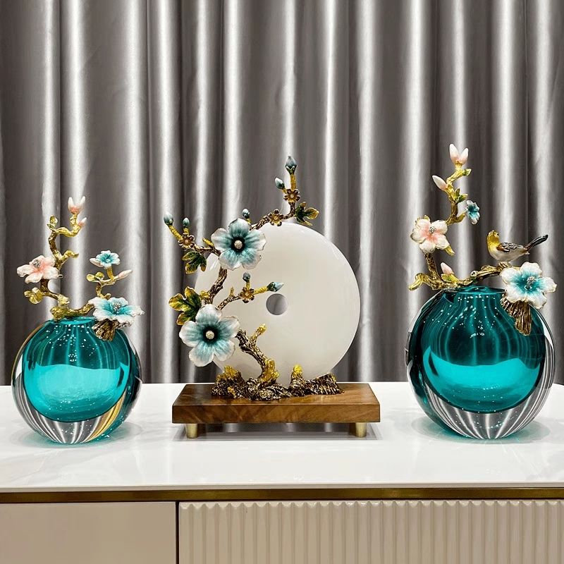 New Chinese enamel color jade safety buckle ornament high-end living room wine cabinet entrance handicrafts opening housewarming gift Lucky Gallery
