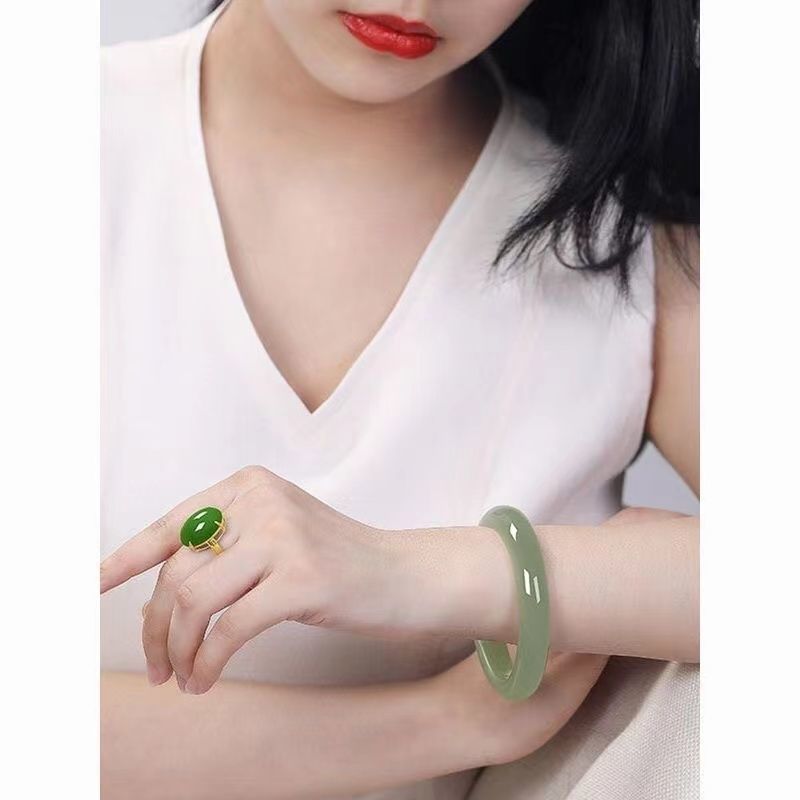 Xinjiang genuine Hetian jade ice clear water lake green women's jade bracelet jade bracelet birthday gift for girlfriend - AuraKin
