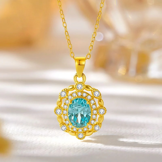 Aurakin Jewelry Blue Lake Gold Necklace Pendant with Gold Zircon and 5D Hard Gold Design green - AuraKin