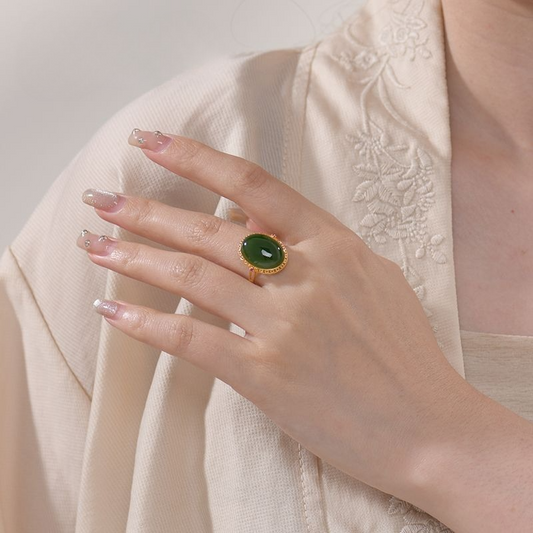 Aurakin gold lush 18K gold Hetian jade ring with a total weight of about 3g, free brand gift box, Mid-Autumn Festival gift for girlfriend - AuraKin