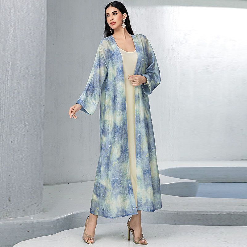 middle Minority style smudge print robe suspender skirt women's two-piece set Morocco Dubai vacation super dress - AuraKin