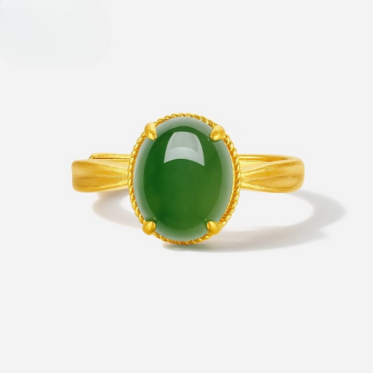 Aurakin  Hetian Jade Ring Gold Inlaid Jade Women's Ring Gold Ring Jasper Jade Gift Box for Girlfriend's Birthday Gift - AuraKin