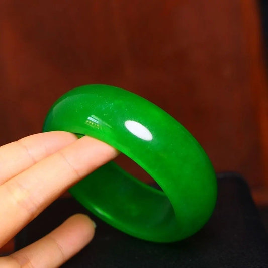 Genuine ice jadeite full green grandmother green wide strip jade bracelet women's jade widened bracelet jade bracelet for elders - AuraKin