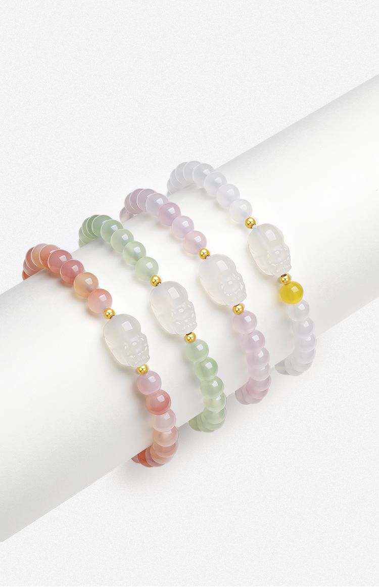 Aurakin 18k Gold Pixiu Bracelet Women's Chalcedony Gold Bead Bracelet Gift Box for Girlfriend's Birthday Gift - AuraKin