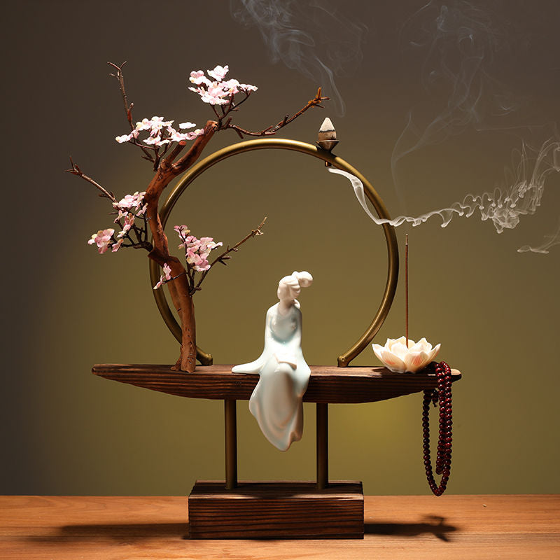 New Chinese style backflow incense burner aromatherapy creative personality Zen charm household living room entrance office home decoration Lucky Gallery
