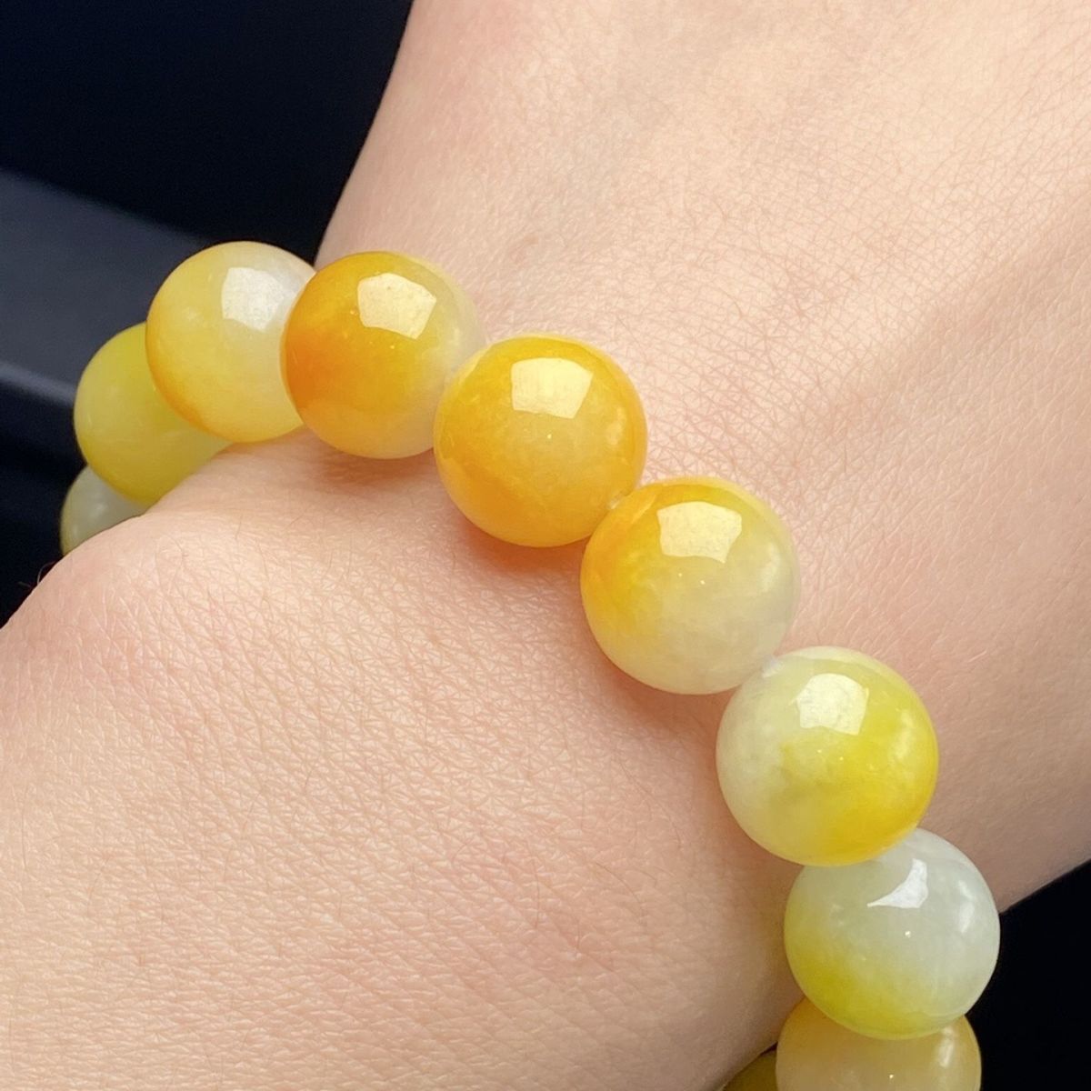 Myanmar Jadeite Bracelets - Natural Laokeng Ice Glutinous Full Color White Ice Yellow Jade 13mm Round Beads for Men and Women - AuraKin