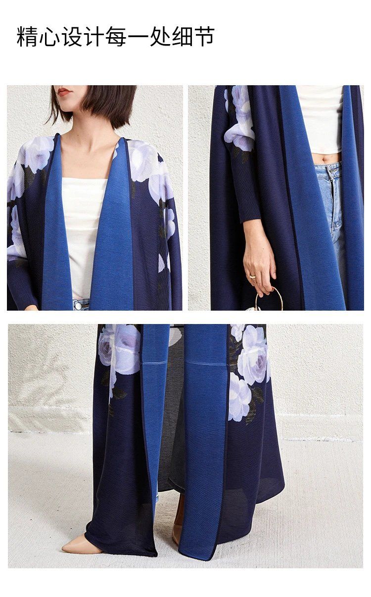 Middle East Dubai Print Women's Pleated Cardigan Robe Dress Pakistan Indonesia Loose Cloak - AuraKin